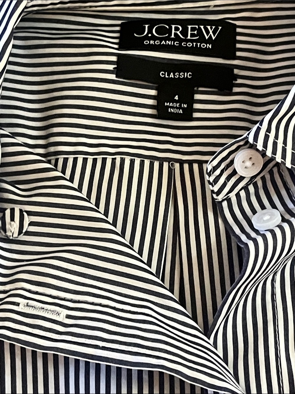 J. Crew Black and White Striped Cotton Button-Down Shirt